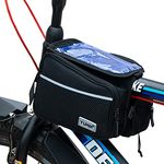 Yumin Polyester Bicycle Double Sided Handlebar Front Frame/Tube Bag with Waterproof Touch Screen Bicycle Pouch Mobile Phone Holder, Cycle Accessories, Black