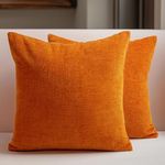 Encasa Chenille Cushion Covers Set of 2 | Orange - (24"x24") (60x60 cm) | Decorative Accent Square Throw Pillow Cases For Couch, Home Decor, Sofa