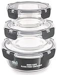 Igluu Meal Prep - Set of 3 Stackable Glass Round Containers - Lunch Box for Food Storage, Freezer, Microwave & Oven - Dishwasher-Safe, BPA-Free Bowls - Airtight SnapLock Lids (Different Sizes)