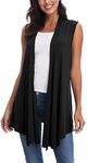 Women’s Sleeveless Open Front Draped Asymmetric Hem Cardigan Vest, Black, XX-Large