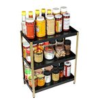 DECOWORLD || 3 Tier Multipurpose Countertop Organizer Rack || Multishelf Storage Stand for Kitchen, Bathroom or Dressing table|| Spice Rack,Cosmetics Organizer or Bathroom Organizer (Black & Golden)