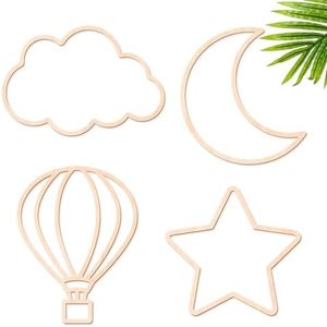 Kathfly 4 Pieces Boho Baby Nursery Wall Decor Wooden Cloud Sun Rainbow Heart Wall Hanging Art Decor for Home Nursery Children Baby Kids Boys Girls Bedroom(Cloud, Star, Moon, Hot Air Balloon)