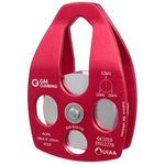 GM CLIMBING 32kN UIAA Certified Large Rescue Pulley Single/Double Sheave with Swing Plate CE/UIAA (Single Pulley - Red)