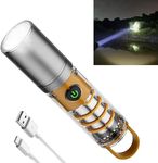 Clearhill LED Rechargeable Flashlight,Camping Light with Side Light,White Laser Beads,Super Bright Tactical Flashlight,6 Modes,Zoomable, Waterproof, for EDC,Camping Camping,Gift,Emergency