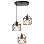 Depuley Hanging Pendant Lights, Vintage 3-Lights Ceiling Lamp, Industrial Flush Mount Ceiling Lighting Fixture, Black Geometric Ceiling Hanging Lamp for Kitchen, Dining Room, Hallway, Doorway