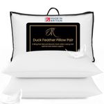 The Royce Duck Feather Pillows 2 Pack - 100% Cotton Cover Hotel Quality Luxury Bed Pillows - Medium Soft Supportive Pillows for Side & Back Sleepers - Hypoallergenic Pillows Made in Britain - 48x74cm