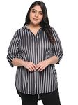 AMYDUS Plus Size Women Printed Top | Centre Pleat for Tummy Flaws | Cloud Soft Fabric | Collared Neck | High-Low Hem | Complete Hip Coverage | Plus Size Tops for Women | L to 9XL Black White