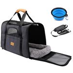 Morpilot Cat Carrier - Airline Approved, Top Opening Portable Dog Bag with Breathable Mesh/Removable Mat, Adjustable Shoulder Strap & Bowl, Foldable Travel Cage, L, Grey (Max 9kg)