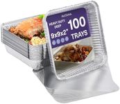 MATANA - 100 9" Aluminium Tin Foil Roasting Trays with Lids 23cm / 1300ml - Square Cooking Baking Broiling Oven Freezer Safe Tray for Party Food Serving Takeaway Storage Catering Containers with Lids