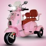 SHAKYA WORLD Vespa Scooter Double Seat for Kids 1 to 6 Years | with Remote Control, Big Size Vespa Scooter | Electric Rechargeable Ride-Ons, Pink