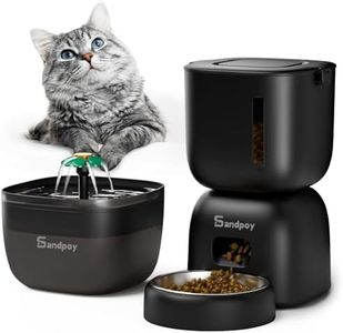 Automatic Cat Feeder and Water Dispenser, 3L Cat Food Dispenser with Locking Lid, Two-in-One Set Timed Cat Feeder for Cats and Puppies, Sandpoy Pet Feeder with Portion Control, 4 Daily Meals (Black)