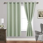 JIUZHEN Blackout Curtains with Tiebacks for Bedroom, Light Blocking and Noise Reducing Grommet Window Curtains for Living Room, Set of 2 Panels, 52 x 63 Inch Length, Light Green