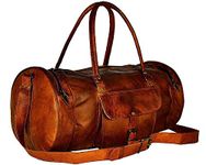 Nav Handicrafts Handmade Top Grain Genuine Leather Vintage Brown Travel Duffel Bag | Weekend | Luggage | Gym | Tote Ba (Leather Duffle Bag)