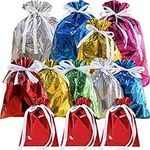 Gift Drawstring Gift Bags Multipack,12 Pack Large Reusable Solid Color Bag Birthday Foil Shinning Gift Bags,Jumbo Gift Bag Wedding Gift Wrapping Bag for Wrapping Presents Birthday Party