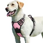 Eagloo Dog Harness No Pull, Walking Pet Harness with 2 Metal Rings and Handle, Adjustable Reflective Breathable Oxford Soft Vest Easy Control Harness for Small Medium Large Dogs, Pink, L