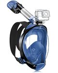 X99 Full Face Snorkel Mask for Adults, Snorkeling Gear with Latest Dry Top Breathing System Anti-Fog & Anti-Leak, 180°Panoramic View Snorkeling Set Adult with Camera Mount(Cerulean Blue L/XL)