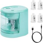AUAUY Electric Pencil Sharpener with Double Hole, USB/Battery Operated Automatic Sharpener with 4 Extra Knife Holders, for 6-8mm/9-12mm Standard Pencils, Colored Pencils, and Makeup Pencils（Blue）