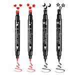 Go Ho 4 PCS Liquid Eyeliner Stamp Pen,Double-sided Seal Waterproof Eyeliner Stencils,Long lasting Smudge-proof Black Eye Liner Tattoo Tool With Shape of Heart,Star,Moon,Flowerï¼Ë†2 Red+2 Blackï¼â€°