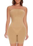 ONEW Strapless Shapewear Bodysuit Tummy Control Full Body Shaper Seamless Butt Lifter Thigh Slimmer,Beige,Large