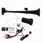 AOLIHAN Air Horn for Truck, Loud Train Horn for Car, Trumpet Train Horn Kit for Trucks with Button, Car Horn Truck Horn 12v 150db (black single tube horn with wire and button, 12v)