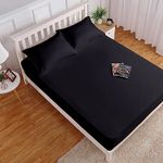 Day Care - Soft Brushed Microfiber Double Size (72" x 72") Inch Fitted Elastic Bedsheet + 2 Pillow Cover for Luxurious Softness Upto 10" Thick Mettress|Black