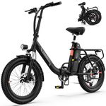 INVANTI Electric Bike, 20" Fat Tire Step-Thru Electric Bicycle, 72KM Range & 32KM/H Top Speed, 900W Peak Motor, Dual Suspension and 7-Speed, Folding Ebike for Adults with Rear Rack