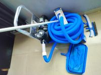 WATERTECH SYSTEMS Swimming Pool Vacuum Cleaning Set | 0.75HP Pump with Prefilter, 10m Hose, 18" Vacuum Head, Trolley, 16 ft Telescopic Pole, 18" Curved Brush, Leaf Net, 10" Algae Brush & pH Test Kit