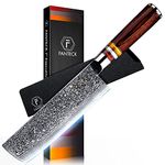 Damascus Nakiri Knife Kitchen Knife 18cm, FANTECK Vegetable Meat Fruit Cutting Cooking Knife, 67 Layers Japanese VG10 Damascus Steel Chef Knives with Pakkawood Handle - Knife Sheath and Gift Box