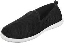 isotoner Zenz Mens Slip-On Slippers, Lightweight Knit Loafers with A Soft Microterry Lining, Black, 10