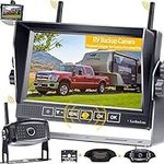 LeeKooLuu RV Backup Camera Wireless Waterproof 7 Inch LCD Split Screen DVR Dash Monitor Touch Key Rear View System 4 Channels Travel Trailers Adapter for Furrion Pre-Wired RVs Night Vision