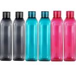 WOOFY Plastic Water Bottle, 1000ml each | Multicolor | 100% Food grade|Leak-Proof| Dishwasher Safe | Fridge Safe Food Grade | Stylish | Perfect for Home,Gym,Work (Multi, Pack of 6)