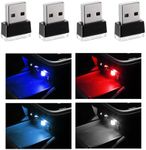 Sylvil 4 PCS USB LED Car Interior Atmosphere Lamp, Portable Mini LED Night Light, Plug-in USB Interface Trunk Ambient Lighting Kit, Universal Interior Car Accessories (Blue+Red+Ice Blue+White)