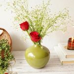 Behoma Metal Flower Vase for Home Decor | Decoration Item for Living Room Office Wedding| Table Decorative Flower Pot for Gifting | Olive Green Bud Shape Small 1PC (Flower not Included)