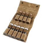 TOBWOLF Portable Spice Bag with 9 Spice Jars, Canvas Seasoning Storage Bag Organizer, Seasoning Bottle Holder with Mini Condiment Bottle, Condiment Container Set for Outdoor Camping BBQ Picnic - Khaki