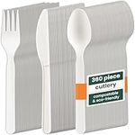 HAAGO 360 pc Reusable Cutlery Set Utensils (120x Knives, 120x Forks, 120x Spoons, White) - Ideal for Catering & Weddings