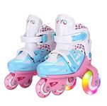 Sumeber Inline Skates Tri Line Adjustable Size Kids Roller Skates Outdoor/Indoor 4 Colors can choose (Blue/Pink, EU 31-34 UK 12.5-2)