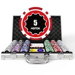 HEITOK 300 Piece Numbered Poker Chip Set 11.5g Heavyweight with Aluminium Case, 2 Decks Cards, Dealer Buttons & 5 Dice for Texas Holdem