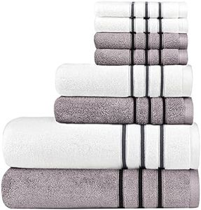 DIAOJIA Bath Towels Cotton Towel Soft 8 Piece, Cotton Anti Odor Family Towels, Highly Absorbent Quick-Drying Lightweight Spa Towel for Bathroom 2 Bath Towel 2 Washcloth 4 Hand Towel (8 PIECE, WHITE&GREY)