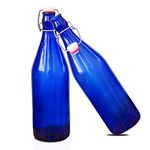 Pure Source India Glass Water Bottle Airtight, Food Safe, BPA Free, Reusable 1000 ml, 3 Piece, Blue