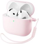 ORNARTO Compatible with AirPods 4 Case 2024, Full Protective Hybrid Silicone for AirPods 4th Generation Case, Front LED Visible Skin Cover-Chalk Pink