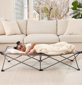 Regalo Extra Long My Cot® Portable Toddler Bed, Foldable Kids Travel Bed & Camping Cot for Ages 2–8, Indoor/Outdoor, Extra Large 54” x 28” x 12”, Supports up to 80 lbs, Gray