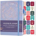 Legend Planner – Deluxe Weekly & Monthly Life Planner to Hit Your Goals & Live Happier. Organizer Notebook & Productivity Journal. A5 Hardcover, Undated – Start Any Time + Stickers – Periwinkle