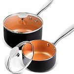 MICHELANGELO Saucepans 1.5QT & 3QT, Copper Saucepan Set with Non-Stick Ceramic Interior for Multipurpose Use, Nonstick Saucepan with Lid, Copper Small Pot 1.5 Quart & 3 Quart