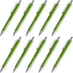 DISCOUNT PROMOS 10 Rhinestone Pens Pack - Retractable, Black Ink - Green