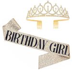 Golden Birthday Girl Sash with Rhinestone Tiara Kit Birthday Sash and Tiara for Women Birthday Decoration Kit Birthday Party