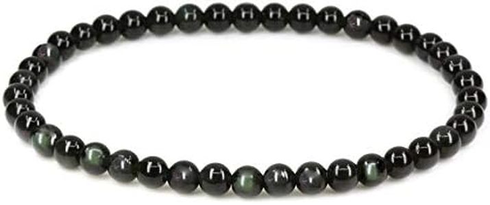 Keleny Natural 4mm Rainbow Obsidian Round Beads Gemstones Crystal Stretch Bracelet 7 Inch Unisex