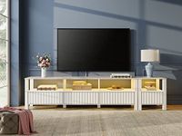 WAMPAT LED TV Stand for TVs up to 85 Inches,White Modern Entertainment Center for 80 inch TV Media Console Table Cabinet with 8 Cubby Storage for Living Room Bedroom