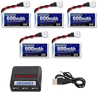 URGENEX 3.7V Lipo Battery 600mah 1S 5PCS Drone Battery with Molex Plug X5 USB Battery Charger for Syma X5C X5C-1 X5 X5SC X5SW H5C V931 S5C S5W SS40 FQ36 T32 T5W H42 CW4 UAV FPV Drone Quadcopter