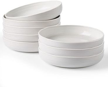 famiware Milkyway 33 oz Bowl Set, Pasta Bowls Set of 8, Salad Bowls, Double Reactive Glaze, Sturdy & Stackable, Ideal for Housewarming, Festivals, White Thread
