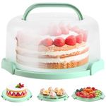 Ohuhu Cake Carrier with Handle, Portable Round Cake Box for 10 Inch Cake, Cake Storage Container with Cover Two Sided Base for Pies Nuts Fruit, Safe Storage & Transport, Great Gift Choice